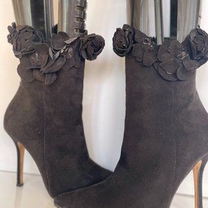 Oscar de la Renta Carmen Suede Flower Ankle Boots